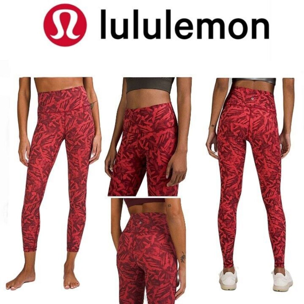 NWT Lululemon Sz4 Spray Leaf Fireside Red Wunder Under HR Tight 25in
